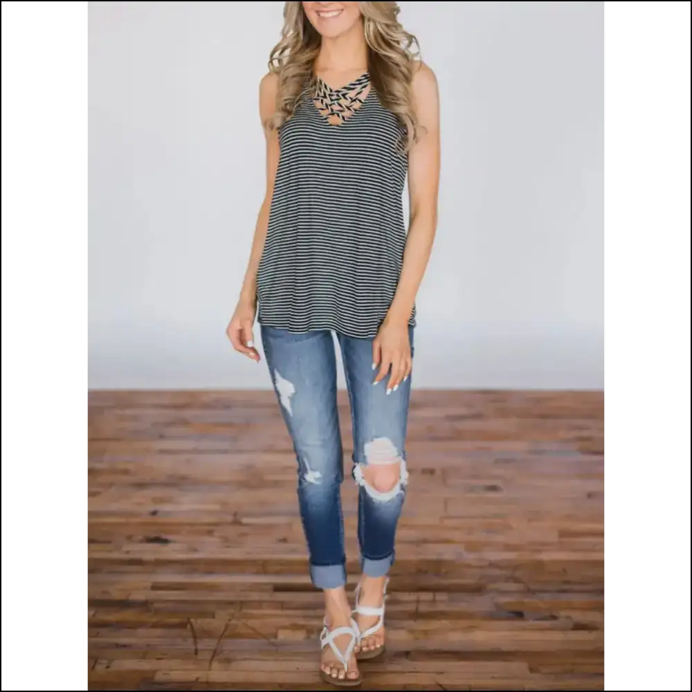 Chic High-low Striped Tank: Fashion’s Comfy Sniper for Fun & Sass! 😄✨ - Tank Tops on Sale Worldwide Shipping
