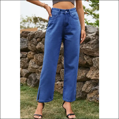 Chic High Waist Ankle Slit Jeans: where Fashion Meets your Dark Side! 😈👖 - Medium / l - Jeans on Sale Worldwide Shipping