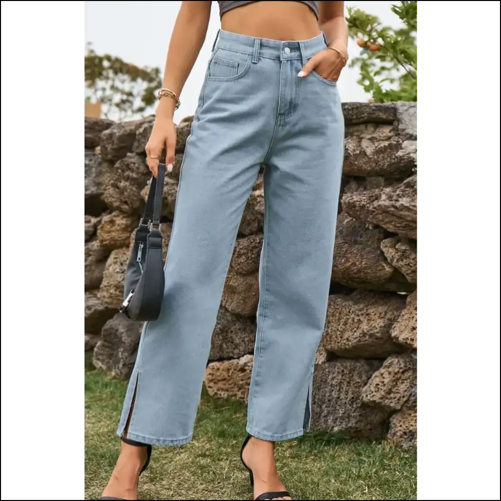 Chic High Waist Ankle Slit Jeans: where Fashion Meets your Dark Side! 😈👖 - Light / m - Jeans on Sale Worldwide Shipping