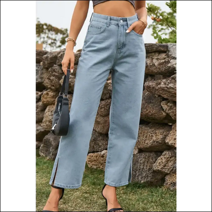 Chic High Waist Ankle Slit Jeans: where Fashion Meets your Dark Side! 😈👖 - Light / m - Jeans on Sale Worldwide Shipping