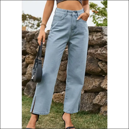 Chic High Waist Ankle Slit Jeans: where Fashion Meets your Dark Side! 😈👖 - Light / m - Jeans on Sale Worldwide Shipping