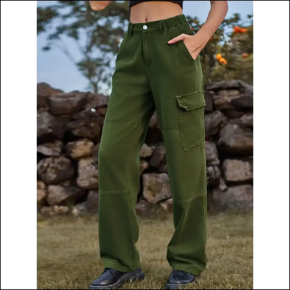 Chic High Waist Cargo Straight Jeans: Attitude Meets Style at Needful Things! 😎✨ - Jeans on Sale Worldwide Shipping