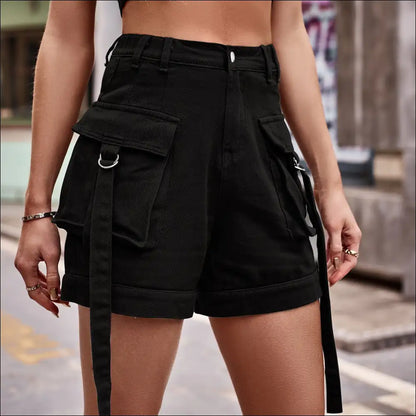 Chic High Waist Denim Cargo Shorts - Black / l - on Sale Worldwide Shipping