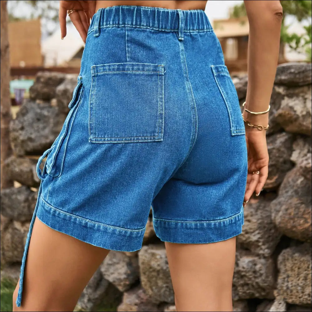 Chic High Waist Denim Cargo Shorts - on Sale Worldwide Shipping