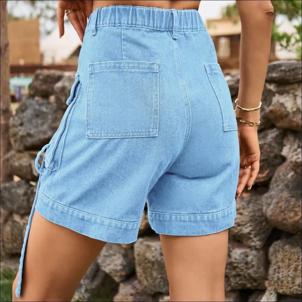 Chic High Waist Denim Cargo Shorts - on Sale Worldwide Shipping