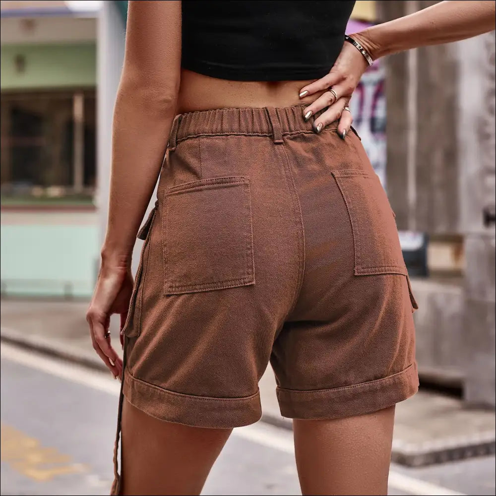 Chic High Waist Denim Cargo Shorts - on Sale Worldwide Shipping