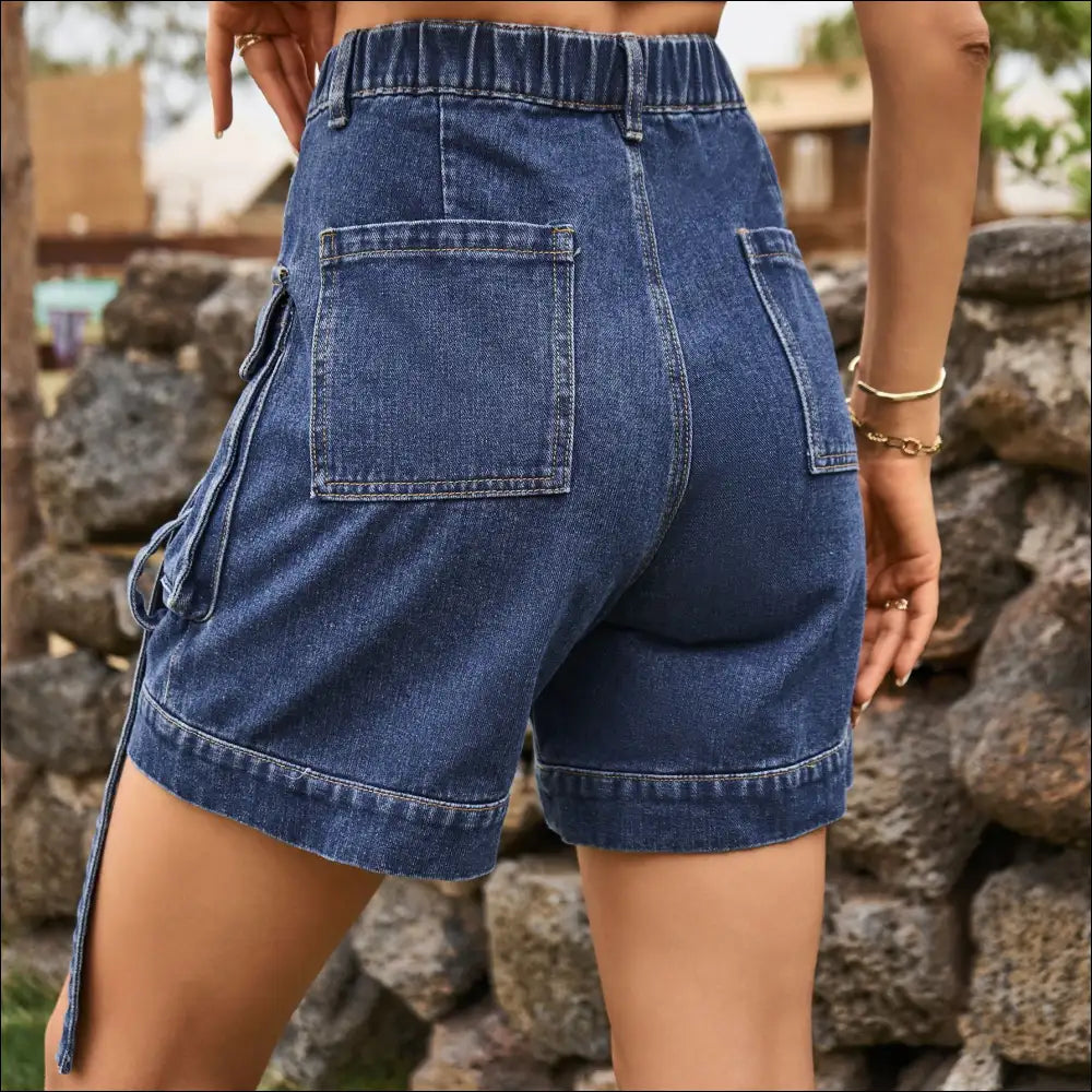 Chic High Waist Denim Cargo Shorts - on Sale Worldwide Shipping