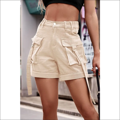 Chic High Waist Denim Cargo Shorts - Sand / m - on Sale Worldwide Shipping