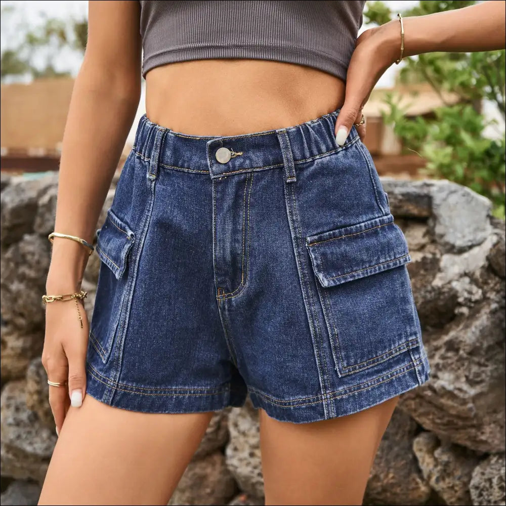 Chic High-waist Denim Shorts with Pockets - Dark Blue / Xl - on Sale Worldwide Shipping