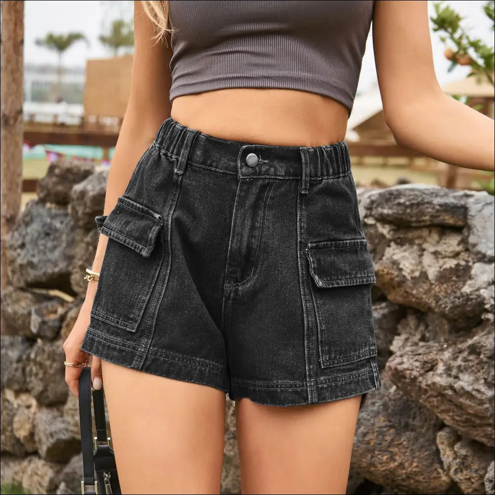 Chic High-waist Denim Shorts with Pockets - Dark Gray / s - on Sale Worldwide Shipping