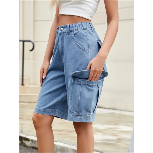 Chic High Waist Denim Shorts with Pockets - Medium / Xl - on Sale Worldwide Shipping