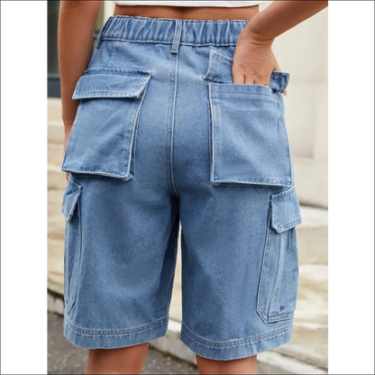 Chic High Waist Denim Shorts with Pockets - on Sale Worldwide Shipping