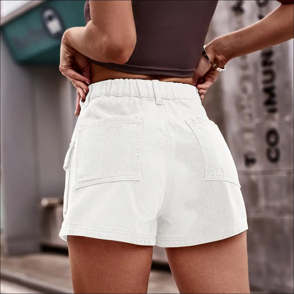 Chic High-waist Denim Shorts with Pockets - on Sale Worldwide Shipping