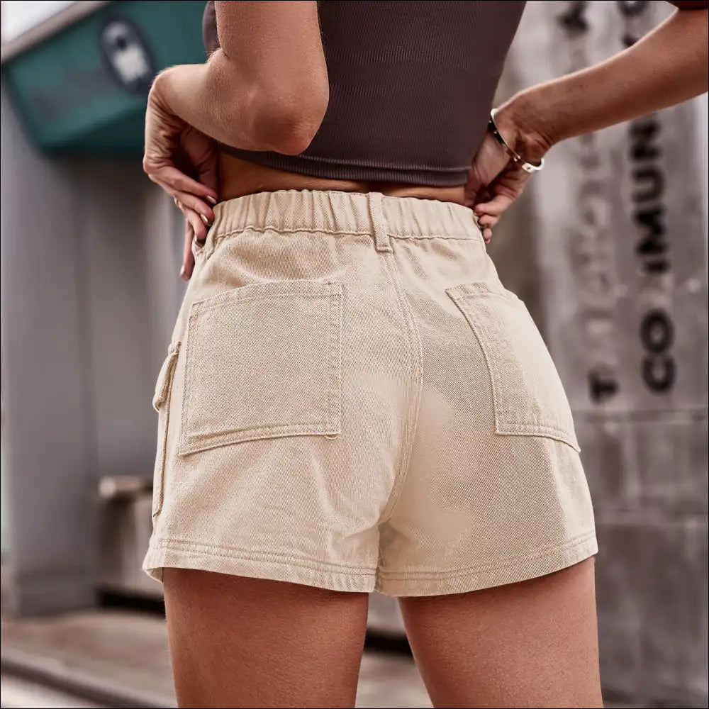 Chic High-waist Denim Shorts with Pockets - on Sale Worldwide Shipping