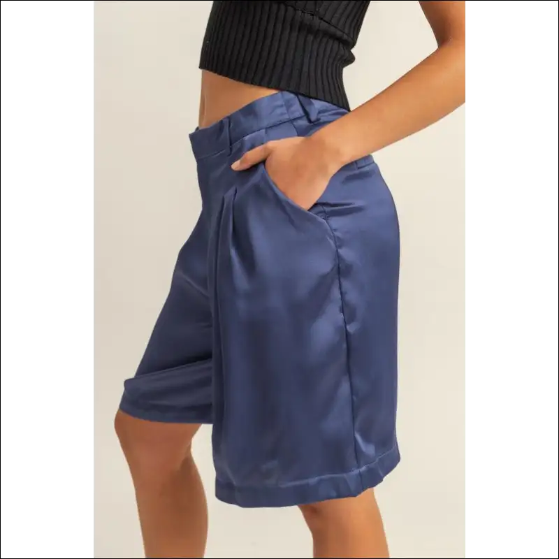 Chic High-waist Pleated Satin Shorts - on Sale Worldwide Shipping