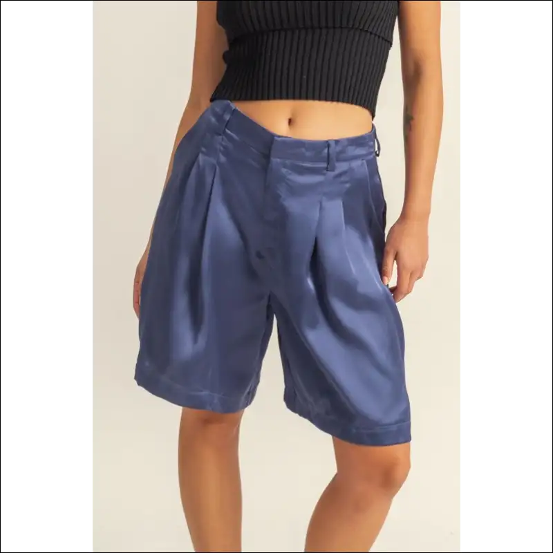 Chic High-waist Pleated Satin Shorts - on Sale Worldwide Shipping