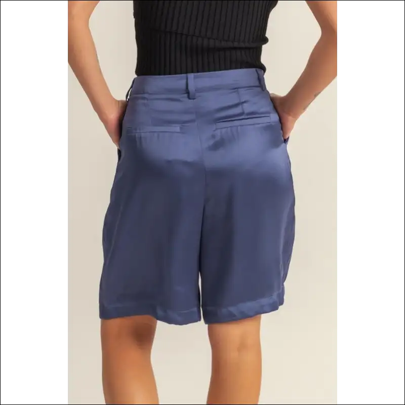Chic High-waist Pleated Satin Shorts - on Sale Worldwide Shipping
