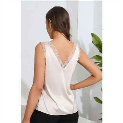 Chic Lace Trim V-neck Sleeveless Top - Tank Tops on Sale Worldwide Shipping