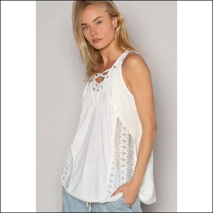 Chic Lace-up Crochet Tank Top - Tops on Sale Worldwide Shipping