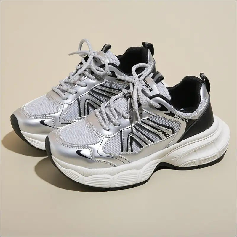 Chic Lace-up Platform Athletic Shoes - Silver / 35(us4) - on Sale Worldwide Shipping