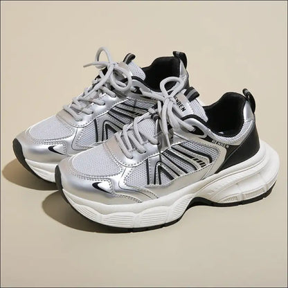 Chic Lace-up Platform Athletic Shoes - Silver / 35(us4) - on Sale Worldwide Shipping