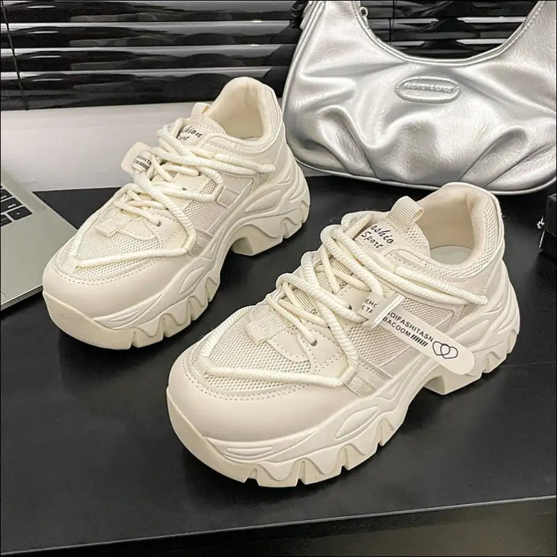 Chic Lace Up Round Toe Platform Athletic Shoes - Beige / 35(us4) - on Sale Worldwide Shipping