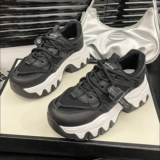 Chic Lace Up Round Toe Platform Athletic Shoes - Black / 35(us4) - on Sale Worldwide Shipping