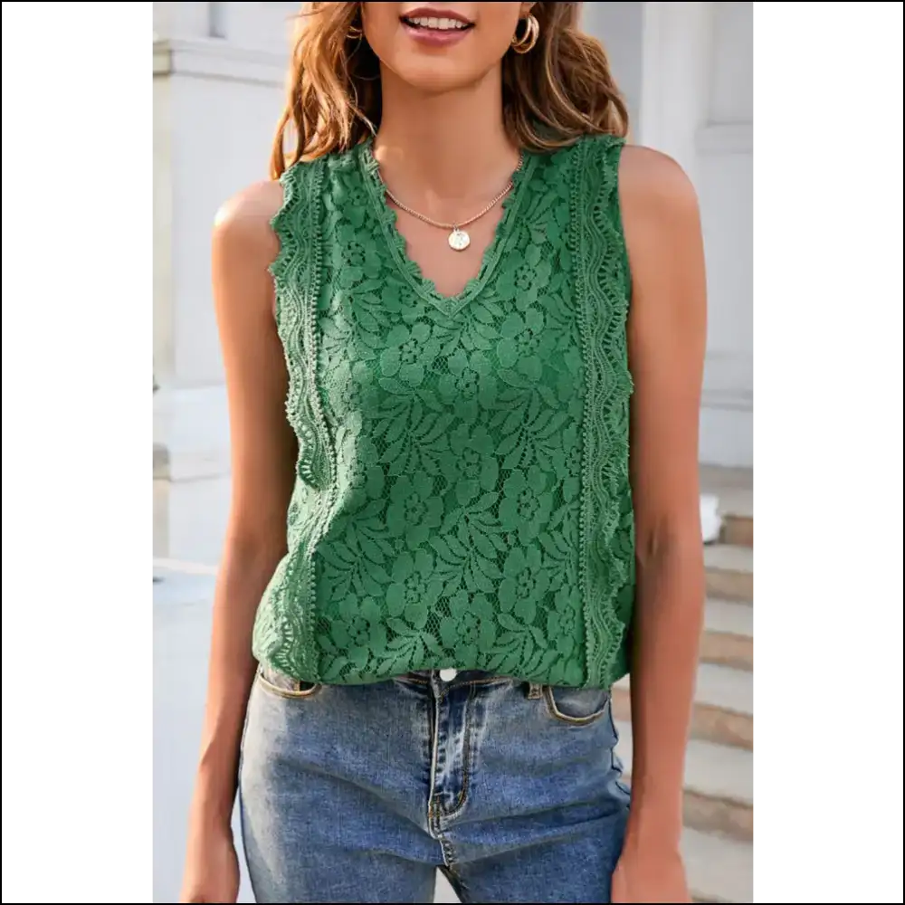 Chic Lace V-neck: your New Bff for Hot Mess Moments! 😎🔥 Needful Things - Green / s - Tank Tops on Sale Worldwide Shipping