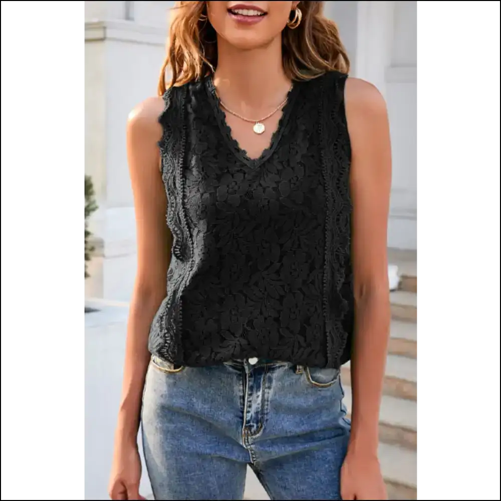 Chic Lace V-neck: your New Bff for Hot Mess Moments! 😎🔥 Needful Things - Black / l - Tank Tops on Sale Worldwide Shipping