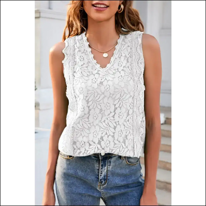 Chic Lace V-neck: your New Bff for Hot Mess Moments! 😎🔥 Needful Things - White / m - Tank Tops on Sale Worldwide Shipping