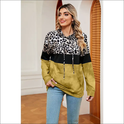 Chic Leopard Drawstring Hoodie with Pocket - Sand / 2xl - Hoodies Sweatshirts & on Sale Worldwide Shipping