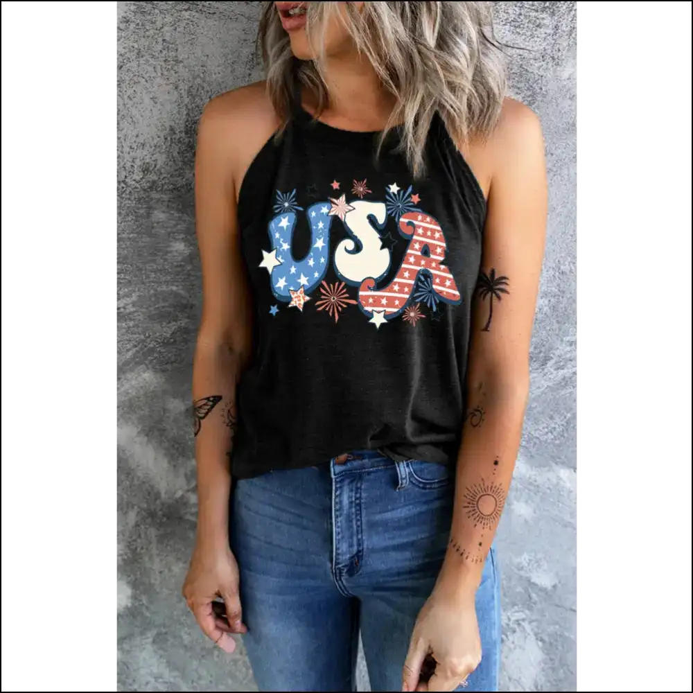 Chic Letter Graphic Tank: where Comfort Meets your Fashionably Dark Side! 😈✨ - Black / s - Tank Tops on Sale Worldwide Shipping