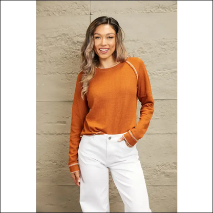 Chic Long Sleeve Raglan Top - Caramel / l - Blouses on Sale Worldwide Shipping
