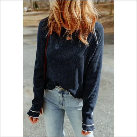 Chic Long Sleeve Raglan Top - Navy / s - Blouses on Sale Worldwide Shipping
