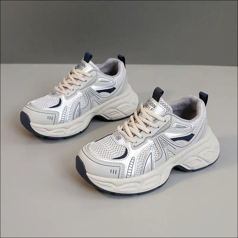 Chic Mesh Lace Up Round Toe Platform Athletic Shoes - Light Gray / 35(us4) - on Sale Worldwide Shipping
