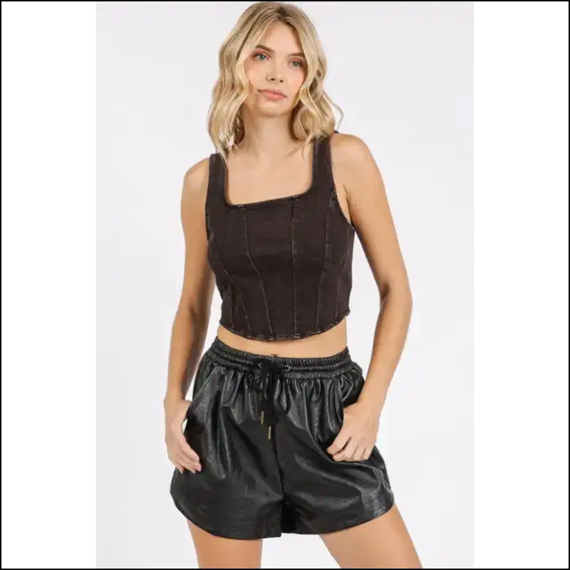 Chic Mineral Wash Corset Crop Tank - Black / s - Tops on Sale Worldwide Shipping