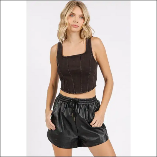Chic Mineral Wash Corset Crop Tank - Black / s - Tops on Sale Worldwide Shipping