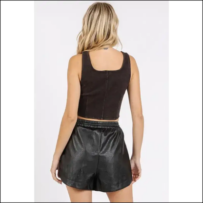 Chic Mineral Wash Corset Crop Tank - Tops on Sale Worldwide Shipping