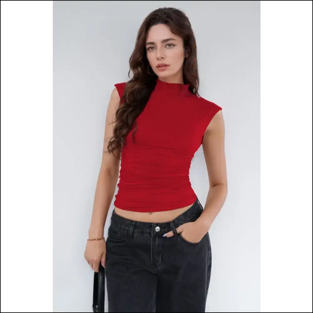Chic Mock Neck Ruched Tank Top - Tops on Sale Worldwide Shipping