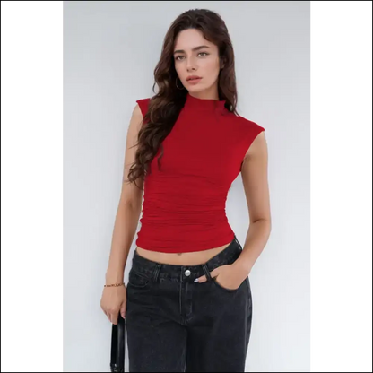 Chic Mock Neck Ruched Tank Top - Tops on Sale Worldwide Shipping