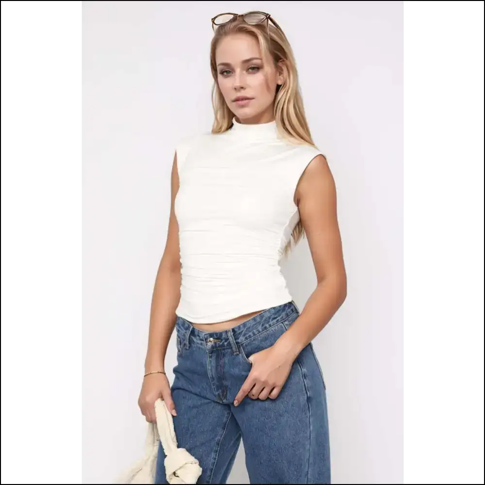 Chic Mock Neck Ruched Tank Top - White / s - Tops on Sale Worldwide Shipping