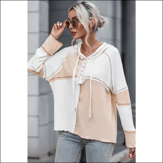 Chic Multicolor Colorblock Hoodie: Fashion is my Therapy Af! - Apricot / l - Sweatshirts & Hoodies on Sale Worldwide Shipping