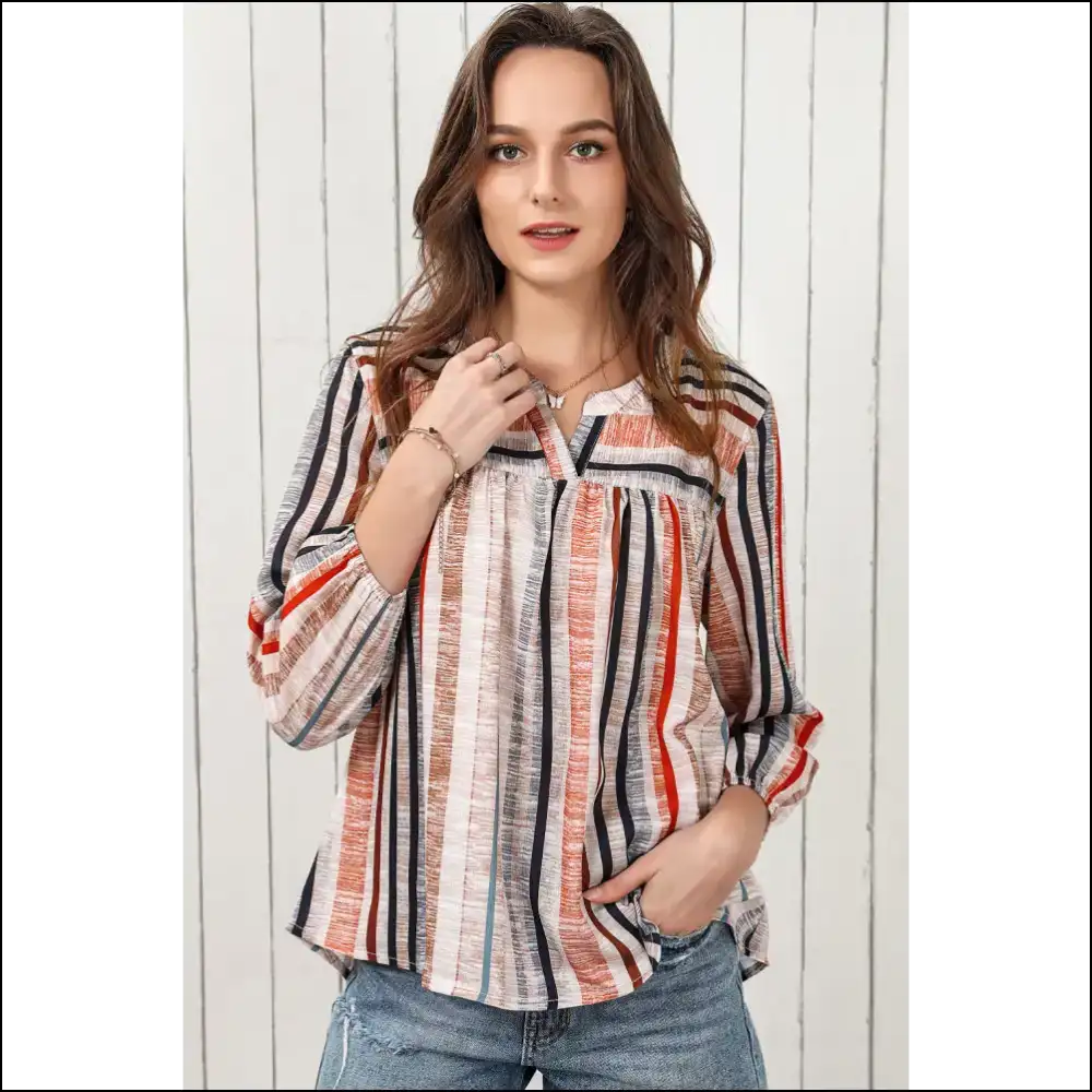 Chic Multicolored Stripe Notched Neck Top - s - Blouses on Sale Worldwide Shipping