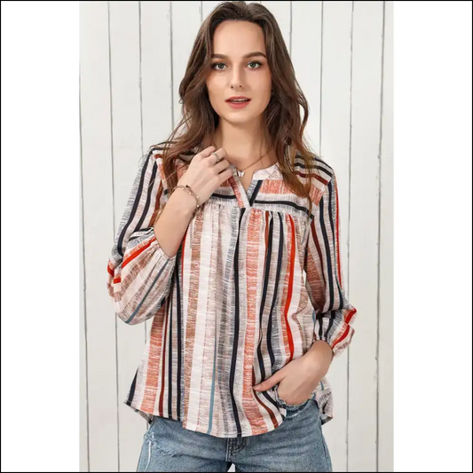 Chic Multicolored Stripe Notched Neck Top - s - Blouses on Sale Worldwide Shipping