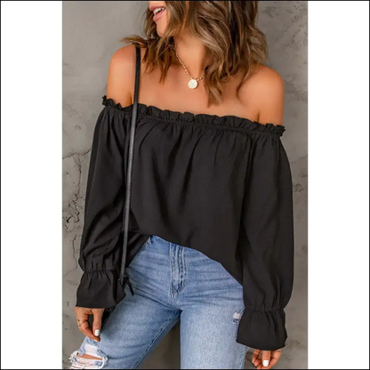 Chic Off-shoulder Flounce Sleeve Blouse - Black / Xl - Blouses on Sale Worldwide Shipping
