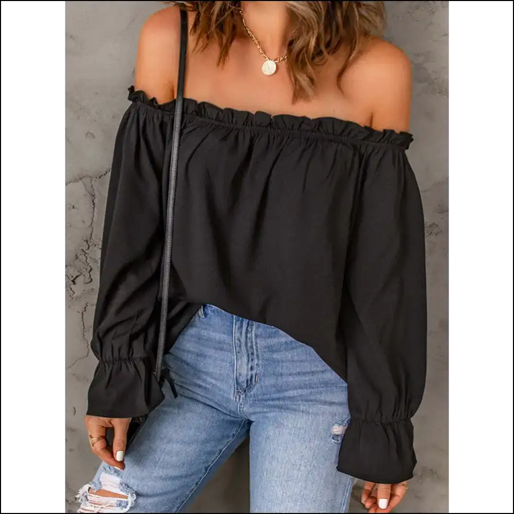 Chic Off-shoulder Flounce Sleeve Blouse - Blouses on Sale Worldwide Shipping