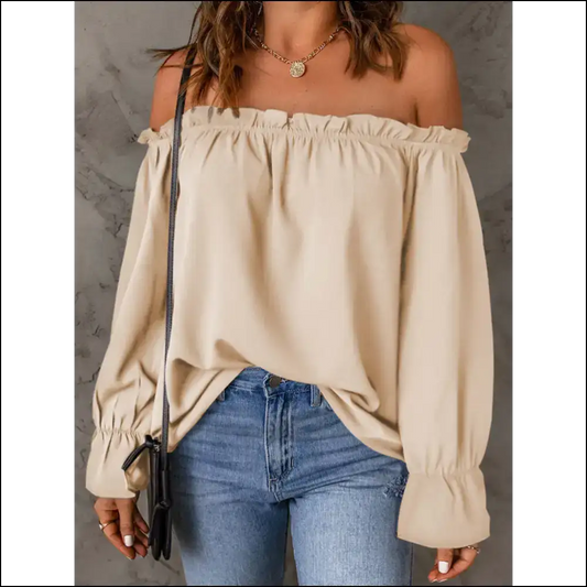 Chic Off-shoulder Flounce Sleeve Blouse - Blouses on Sale Worldwide Shipping