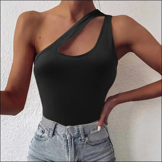 Chic one Shoulder Cutout Cami - Black / l - Tank Tops on Sale Worldwide Shipping