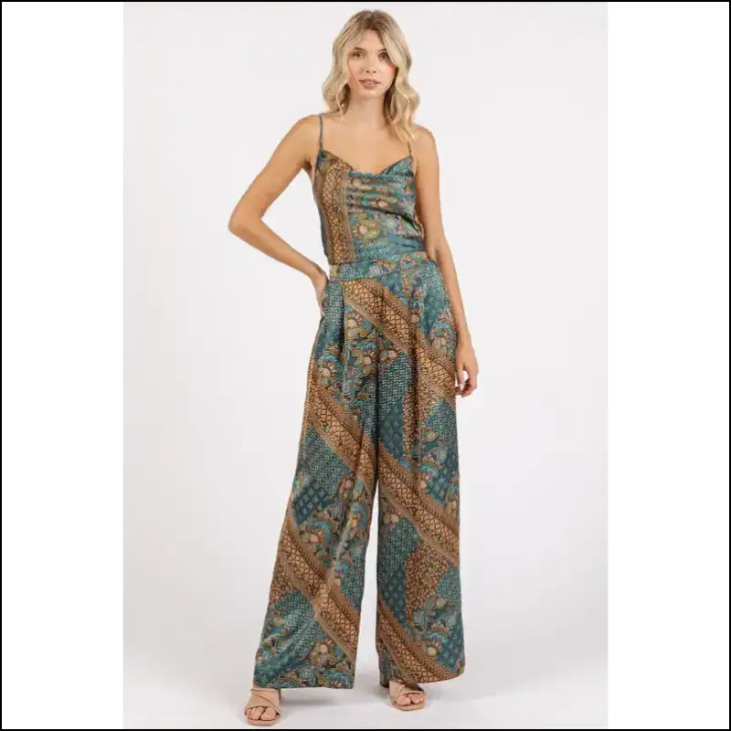 Chic Paisley Patchwork Satin Cowl Neck Crop Cami - Tank Tops on Sale Worldwide Shipping