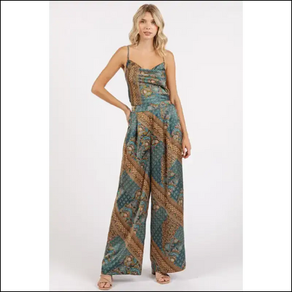 Chic Paisley Patchwork Satin Cowl Neck Crop Cami - Tank Tops on Sale Worldwide Shipping